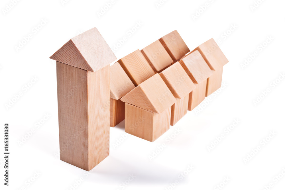 Toy houses made of wooden blocks Toy houses made of wooden blocks