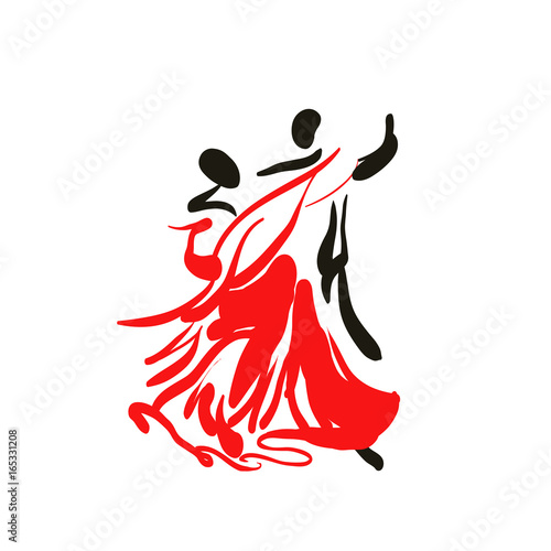 Line sketch of dancing couple. Logo.