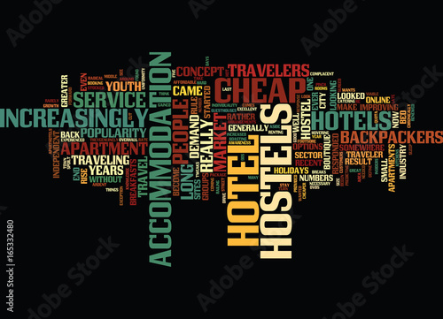 FROM CHEAP HOTELS TO BACKPACKERS HOSTELS Text Background Word Cloud Concept