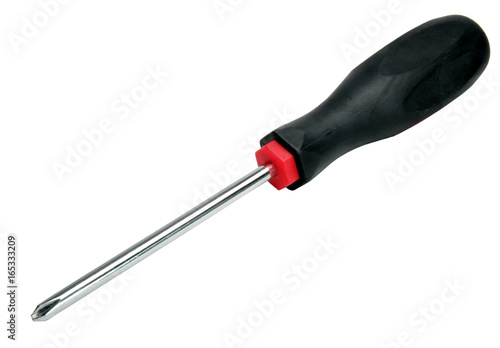Isolated black handle phillips head screwdriver. Fototapet