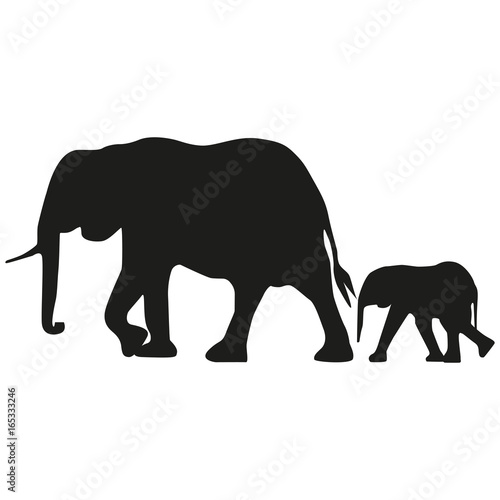 Vector image of an adult elephant and a young elephant. Silhouette of the elephant.