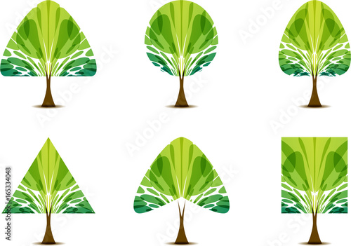 Set green tree icon with different crown shape