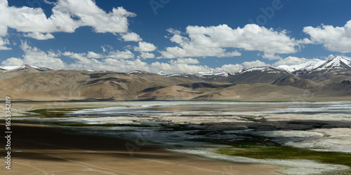 Mountains lake Tso Kar in Ladakh in India