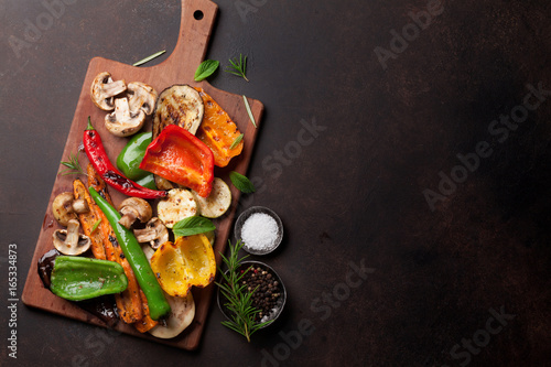 Grilled vegetables on cutting board