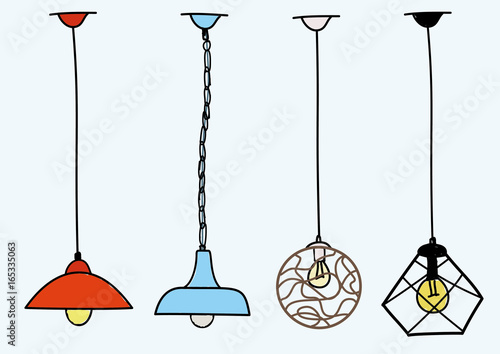 Modern Chandelier, pendant lighting set illustration vector