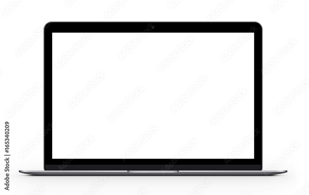 Silver laptop with blank computer screen. Front view Mock up. 3d illustration