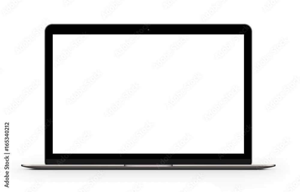 Silver laptop with blank computer screen. Front view Mock up. 3d illustration