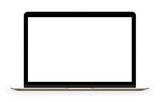 Gold laptop with blank computer screen. Front view Mock up. 3d illustration