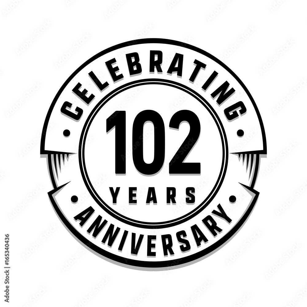 102 years anniversary logo template. Vector and illustration.