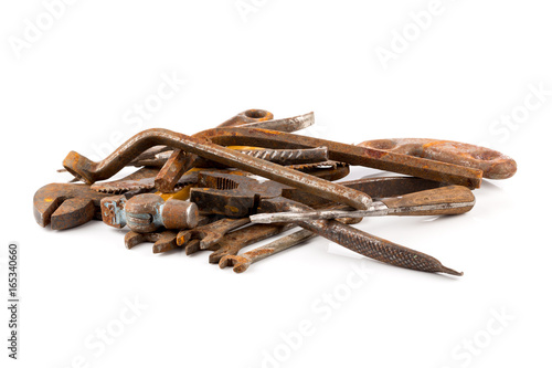 Old rusty tools isolated