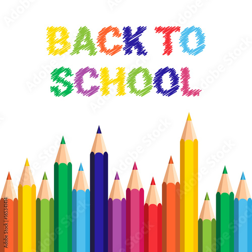 Back To School Poster Colorful Crayons Pencils Brush Strokes On White Background Flat Vector Illustration