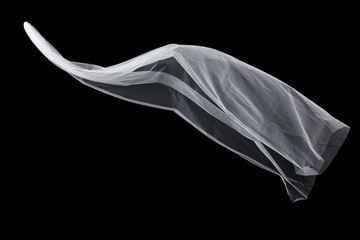 wedding white Bridal veil isolated on black background 