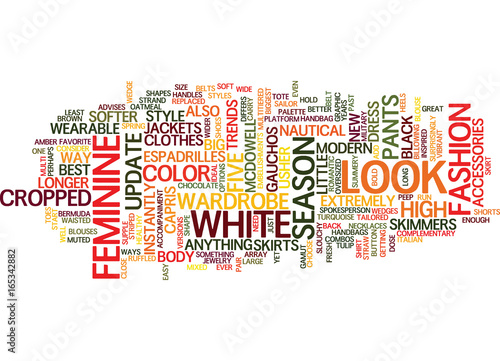 FIVE TRENDS TO INSTANTLY UPDATE YOUR WARDROBE Text Background Word Cloud Concept