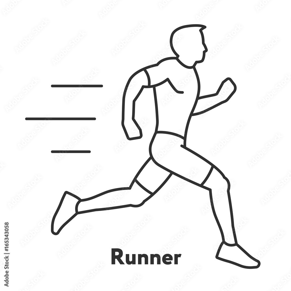 Runner Sportsman Athlete Moving Minimal Flat Line Outline Stroke Icon Pictogram