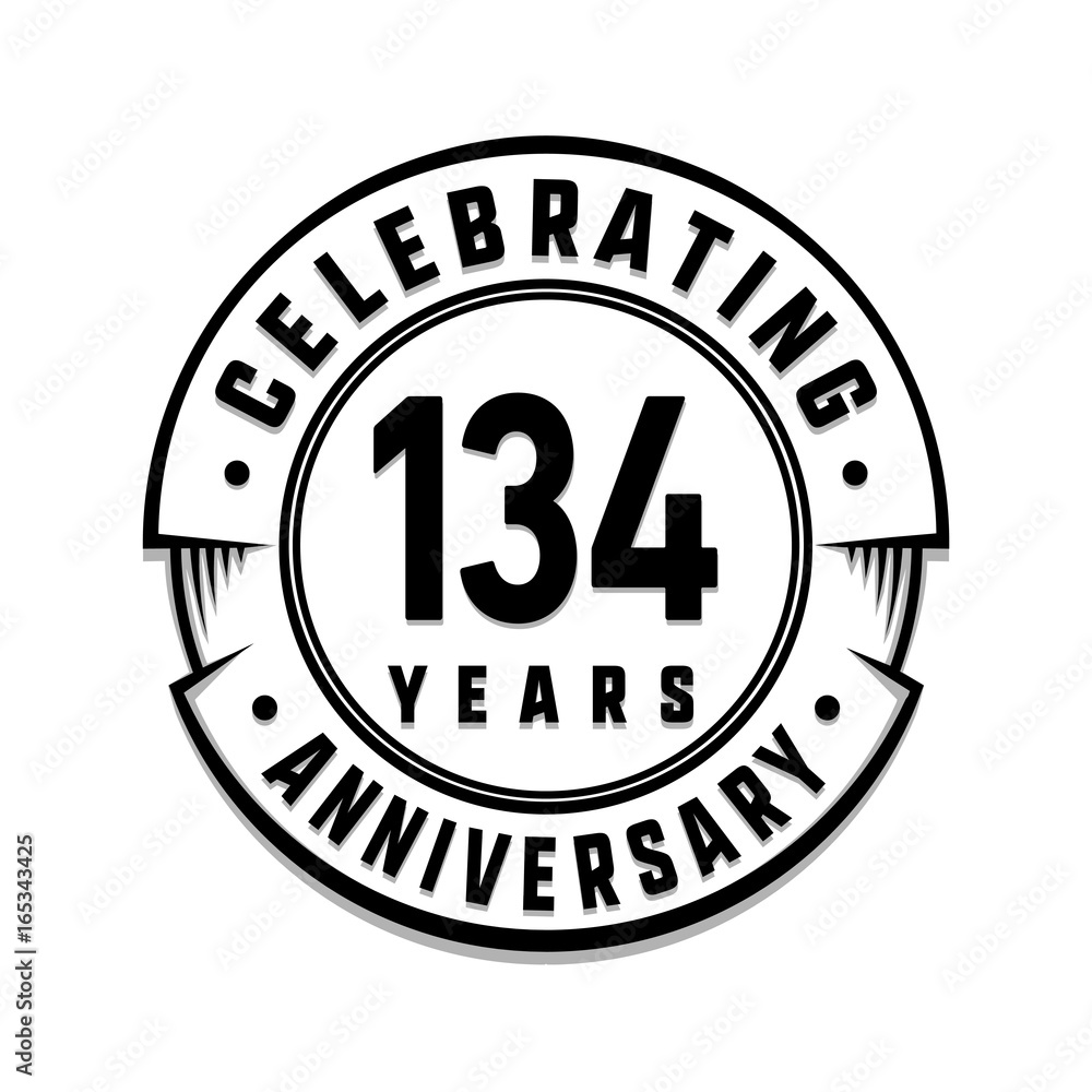 134 years anniversary logo template. Vector and illustration.