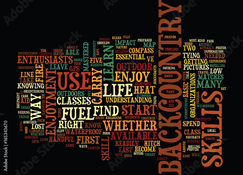 FIVE LIFE SKILLS FOR BACKCOUNTRY ENJOYMENT Text Background Word Cloud Concept