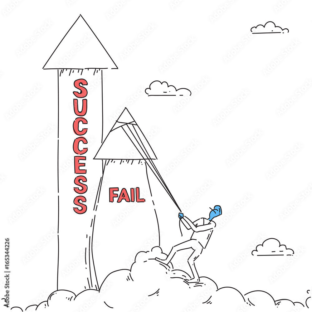 Business Man Hold Fail With Rope While Sucess Arrow Growing Up Vector Illustration Business Man Hold Fail With Rope While Sucess Arrow Growing Up Vector Illustration