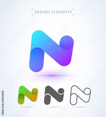 Abstract letter N logo in material design style. Origami paper icon photo