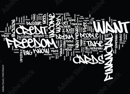 FINANCIAL FREEDOM CREDIT CARDS NOT THE WAY FOR FREEDOM Text Background Word Cloud Concept