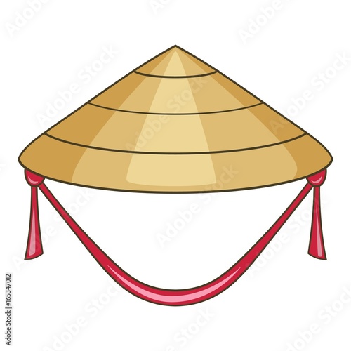 Asian conical hat icon, cartoon style