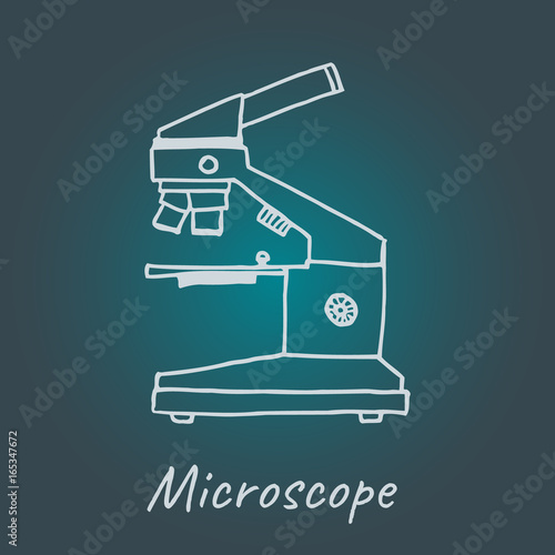 Sketch of the microscope on a dark background. Vector