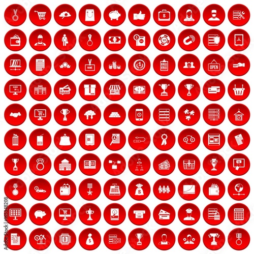 100 business icons set red