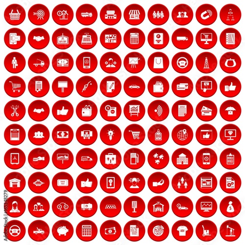 100 business icons set red