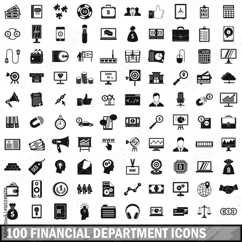 100 financial department icons set, simple style 