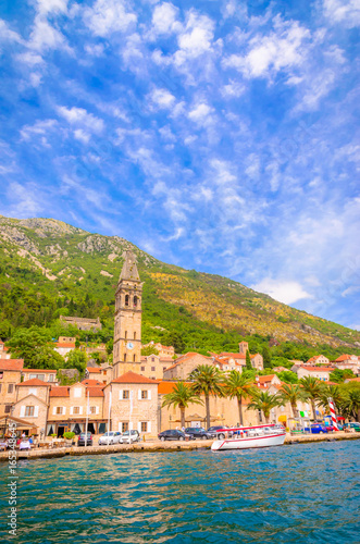Fototapeta Naklejka Na Ścianę i Meble -  Beautiful mediterranean landscape - town Perast, Kotor bay (Boka Kotorska), Montenegro.