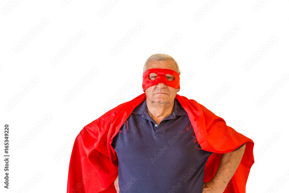 old superhero with fists on hips old superhero with fists on hips