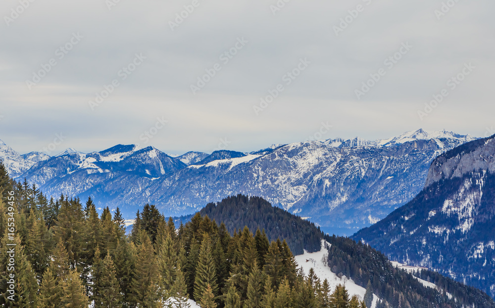 Mountains with snow in winter.  Ski resort of Soll, Tyrol, Austria