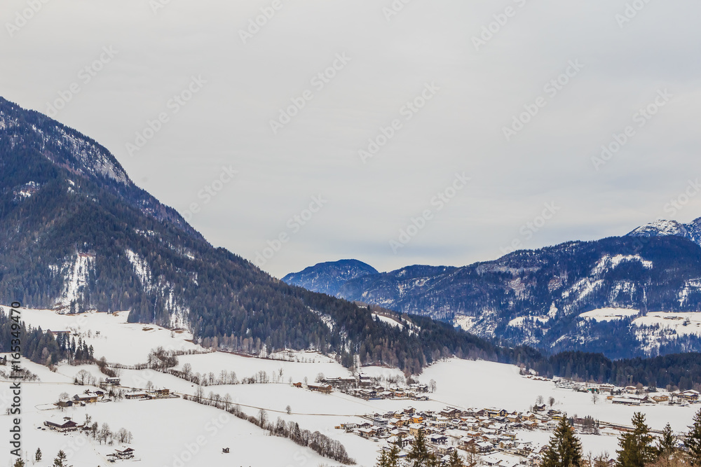 Mountains with snow in winter. Ski resort  Soll, Tyrol, Austria