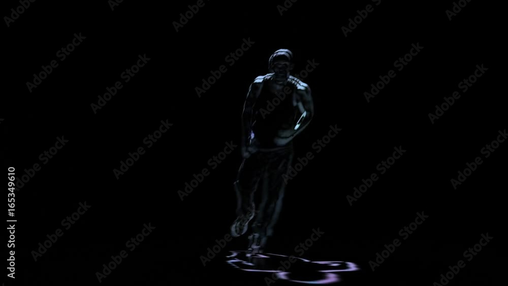 Silhouette man perform brake dance on black background, computer graphics Silhouette man perform brake dance on black background, computer graphics