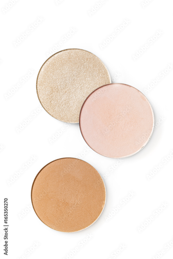Beige and pink eye shadow or blusher isolated on white background Beige and pink eye shadow or blusher isolated on white background