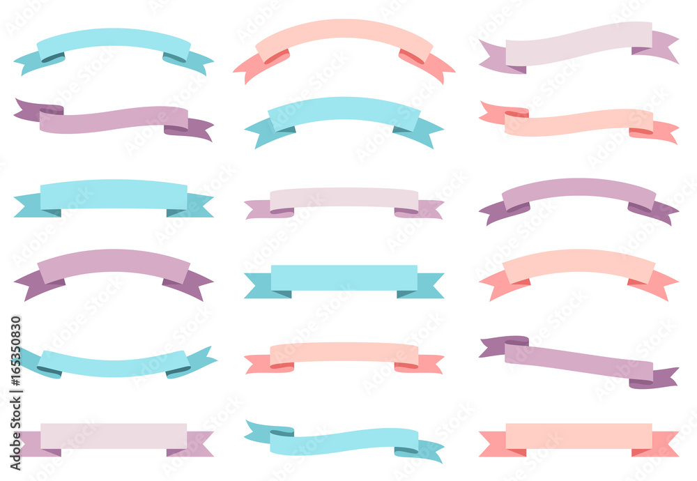 Blue, pink and violet curvy banners, colorful ribbons