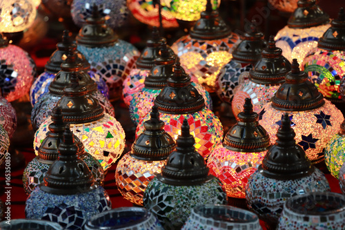Vintage colorful Turkish lamps on street