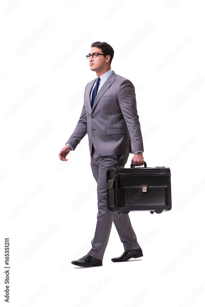 Young man during business travel isolated on white Young man during business travel isolated on white
