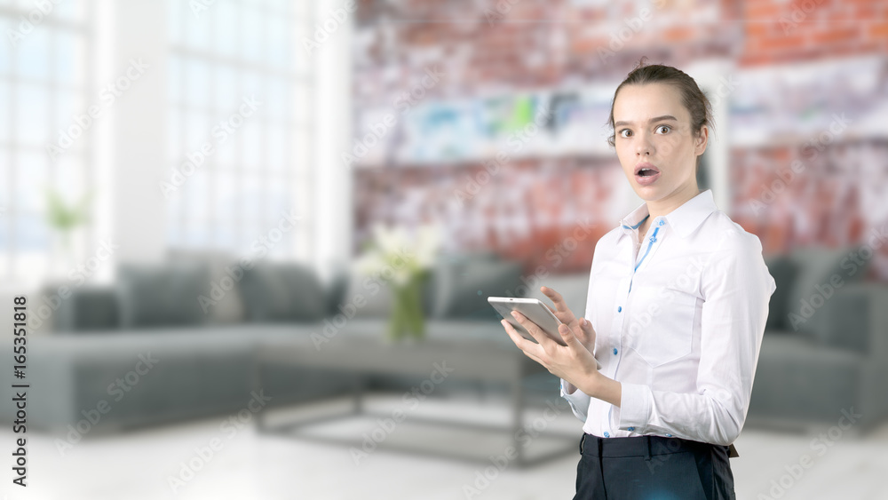 Young Business woman over interior background Young Business woman over interior background