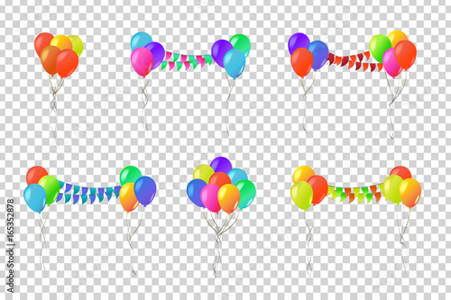 Vector set of realistic isolated balloons for celebration and decoration on the transparent background. Concept of happy birthday  anniversary and wedding.