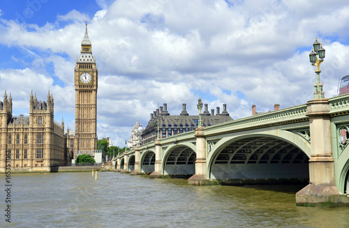 Big Ben clock tower on the River Thames  near Westminster Palace and Houses of Parliament in London England has become a symbol of England and Brexit discussions