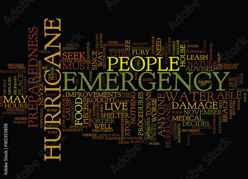 EMERGENCY PREPAREDNESS FOR A HURRICANE Text Background Word Cloud Concept
