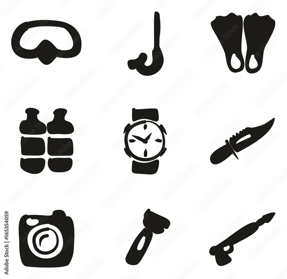 Diving Gear Icons Freehand Fill