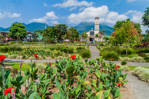LA FORTUNA, COSTA RICA - MAY 10, 2016: Parque Central square in La Fortuna village.
