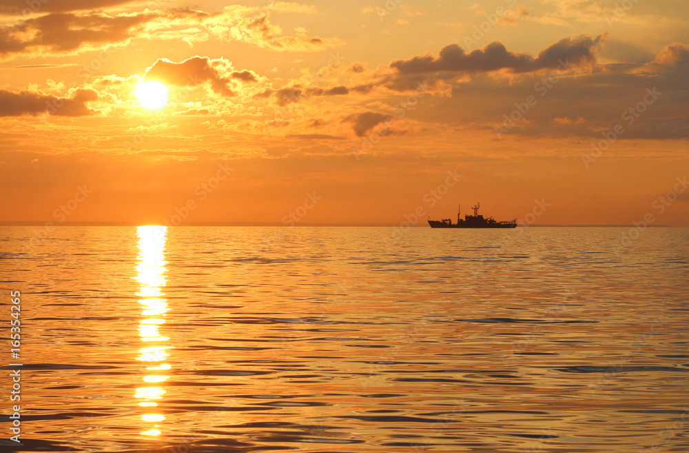 Battleship at sunset