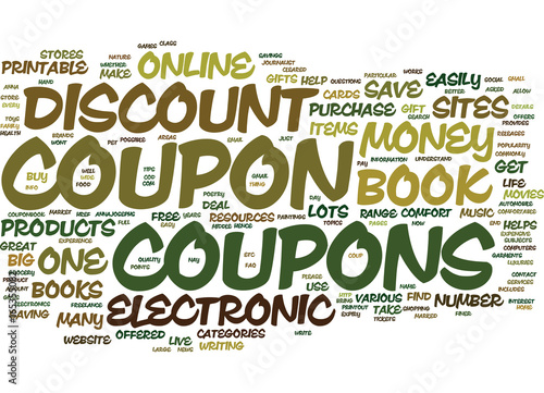 ELECTRONIC DISCOUNT COUPON BOOK Text Background Word Cloud Concept