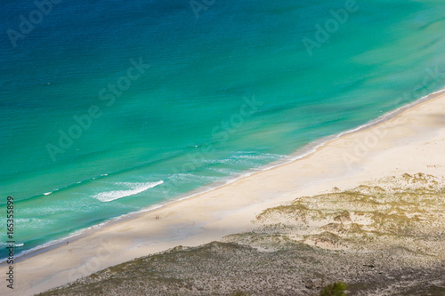 Area Mayor beach aerial view from Mount Luoro in Galicia, Spain.