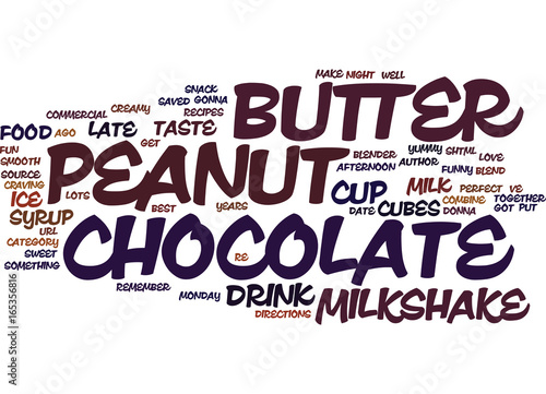 BEST RECIPES CHOCOLATE PEANUT BUTTER MILKSHAKE Text Background Word Cloud Concept