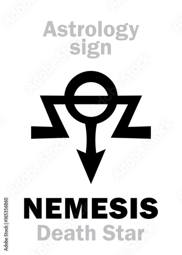 Astrology Alphabet: NEMESIS (Death Star), hypothetical super-distant sinister star-satellite of Sun. Hieroglyphics character sign (single symbol). photo