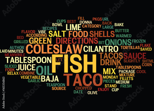 BEST RECIPES BAJA FISH TACOS Text Background Word Cloud Concept