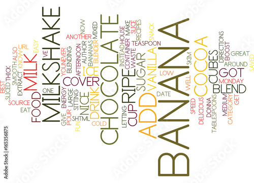 BEST RECIPES BANANA CHOCOLATE MILKSHAKE Text Background Word Cloud Concept